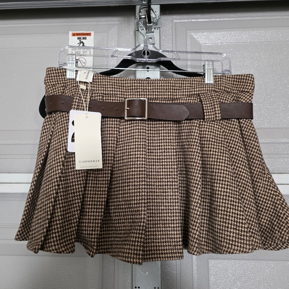 Brown Houndstooth Skirt